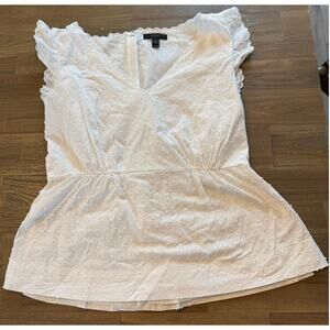 J. Crew White Cotton Romantic Swiss Dot Scalloped Neck Sleeve Blouse Size 8